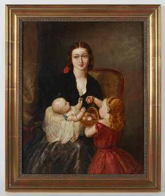 Ecole française (XXe) - "Portrait de mère avec ses enfants",…