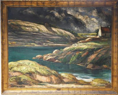 an image of a painting of a boat on a body of water