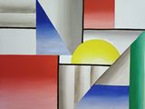 peinture représentant une peinture d'un coucher de soleil sur un paysage coloré