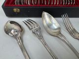 a lot of spoons and forks sitting on a table