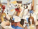 a painting of a group of people playing musical instruments