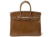 un sac à main en cuir d'alligator marron sur fond blanc