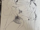 a drawing of a man and a woman on a table