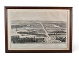 un dessin en noir et blanc représentant une vue de la ville