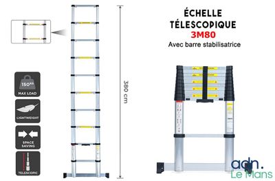 Échelle télescopique multifonction en aluminium, 3,8 m, (11 …