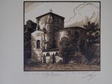 une image représentant un dessin d'une église sur laquelle figure une croix