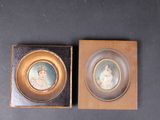 two miniature paintings of a woman and a man in a gold frame