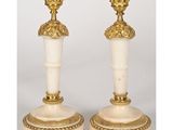 paire de bougeoirs anciens en laiton et marbre