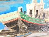 une peinture représentant un bateau posé sur l'eau