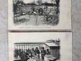 deux vieilles photos en noir et blanc représentant des personnes dans un jardin