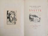 an open book with a drawing of a man in a hat and a drawing of a woman sitting at a table