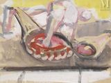 une peinture représentant un bol de nourriture sur une table