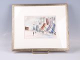 a painting of a picture of a snowy scene in a gold frame