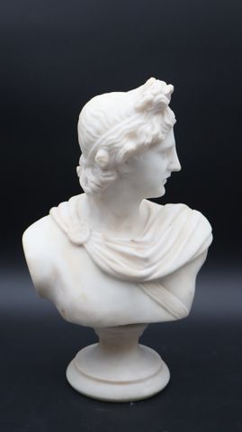 Buste à l'antique en marbre blanc représentant un homme dans un d...