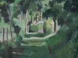 a painting of a path in the middle of a field