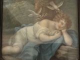 a picture of a painting of a woman laying on the ground