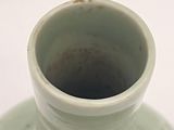 a green vase that has a brown substance in it