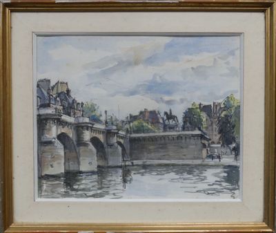 NEVEU, "Quai à Paris", aquarelle, signée en bas à droite, 32…