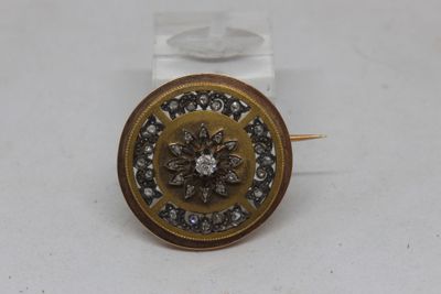 a close up of a button with a flower on it