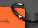 hermes black leather bracelet with silver plated clasp