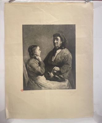 an old picture of a woman sitting next to another woman