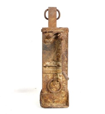 an old rusted metal water pump on a white background