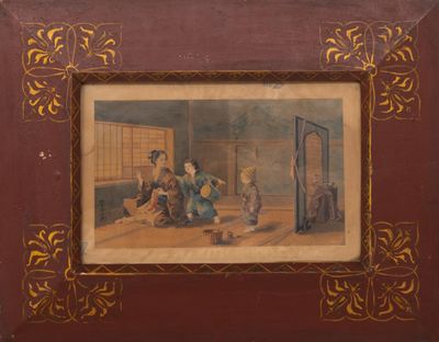 ÉCOLE JAPONAISE DU 19e SIÈCLE - Scène de famille
