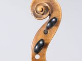 a close up of the back of a violin with a fiddle in the foreground