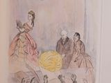 drawing of a woman sitting on a bed holding a large yellow object