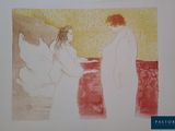 tableau représentant deux femmes assises sur un lit dans une chambre