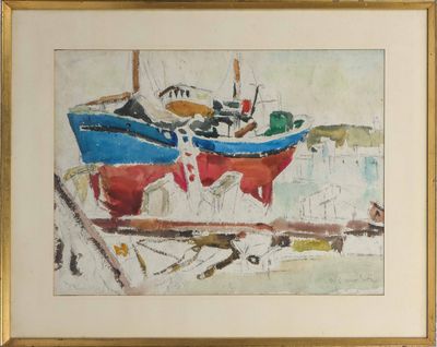 Willy EISENCHITZ (1889-1974) Bâteau en cale Aquarelle sur pa…