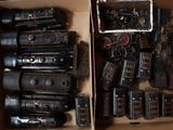 a box full of toy trains sitting on a table