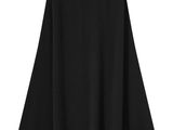 a black skirt with a high waist and a flared hem