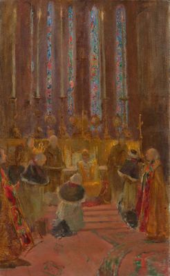 ECOLE FRANCAISE du XIXème Scène d'ordination dans une cathéd… - Photo 1