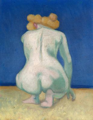 une image représentant un tableau où l'on voit une femme assise sur une plage