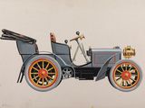 tableau représentant une vieille voiture avec un homme assis au volant