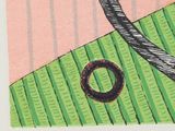 a drawing of a snake on a green and pink background