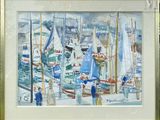 a picture of a painting of boats in a harbor