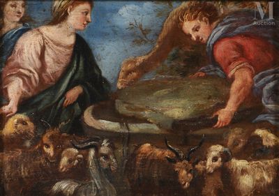 painting of a painting of a man and a woman with animals