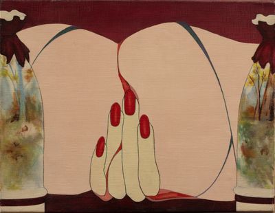 un tableau représentant deux poires dans un vase posé sur une table