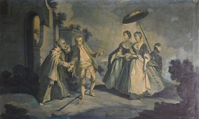 painting of a man holding an umbrella and a woman holding an umbrella
