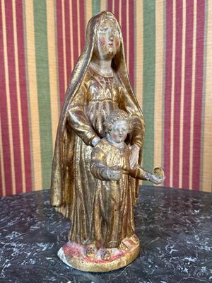 SCULPTURE en bois polychrome représentant une Vierge à l'Enf…