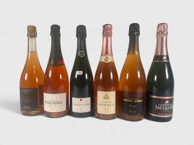 six bouteilles de vin sont alignées sur une surface blanche