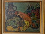 une photo d'un tableau représentant un poisson posé sur une table
