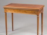 a small table with a drawer on one side and a drawer on the other side