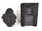 pair of black carved indian figurines of ganesha and ganesha