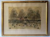 an image of a drawing of a house and trees in a frame
