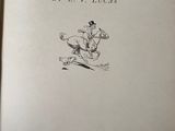 an old book with a drawing of a man riding a horse