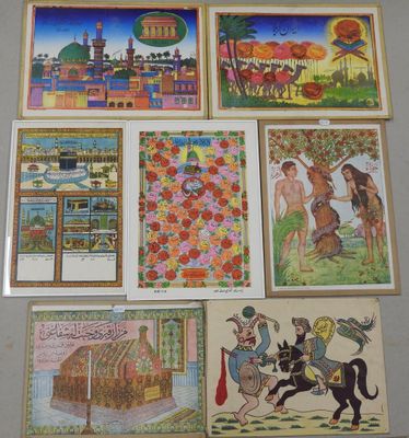 several paintings of people riding horses and a horse drawn by a man
