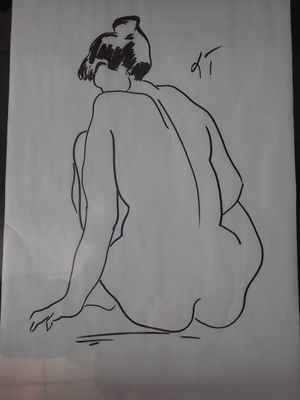 un dessin représentant une femme assise par terre